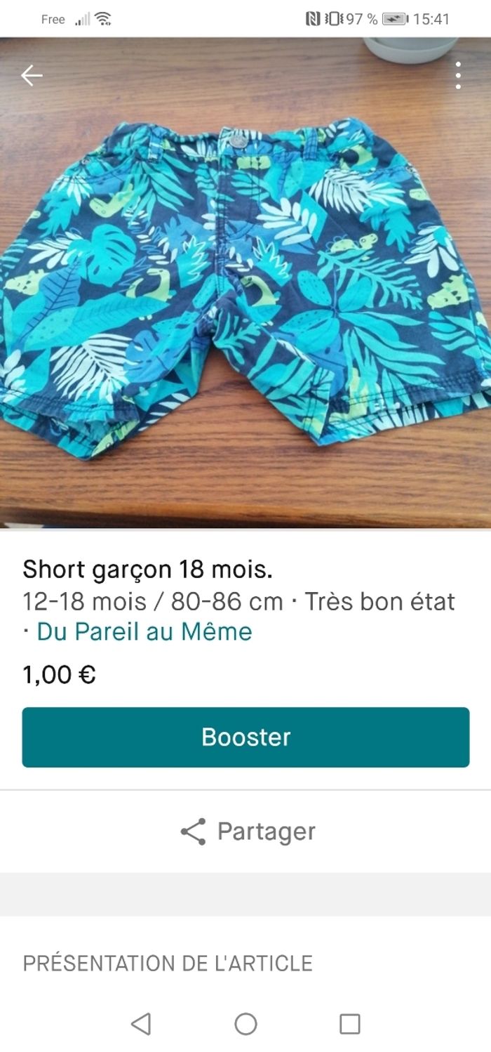 Short garçon 18 mois.