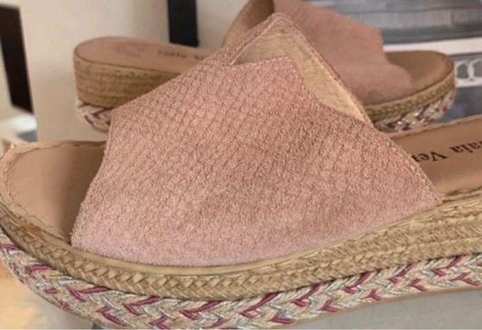 Mules sandales corde cuir véritable daim pointure 39 - photo numéro 3
