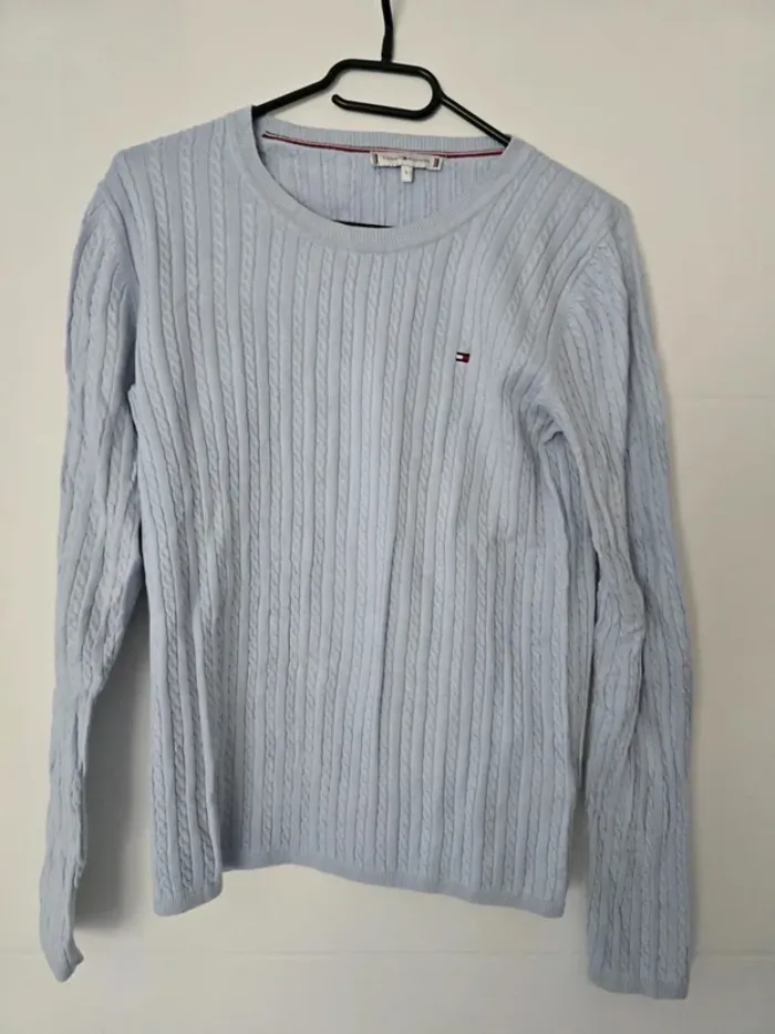 Pulle en maille bleu ciel tommy hilfiger