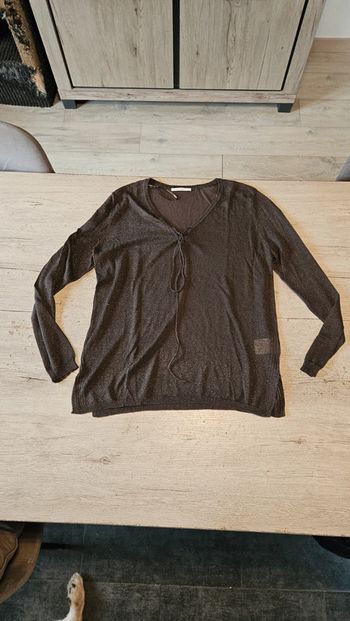 Blouse brune avec brillants, transparente, Camaieu, XL, neuve sans étiquette