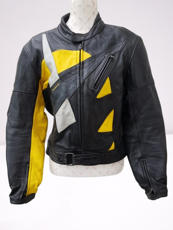Blouson Moto Cuir Noir Jaune Argenté Avec Protections