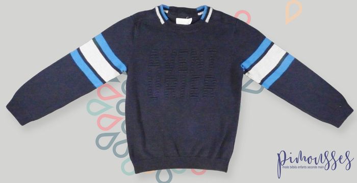 Pull tricot bleu marine gris Orchestra 8 ans 128 cm garçon