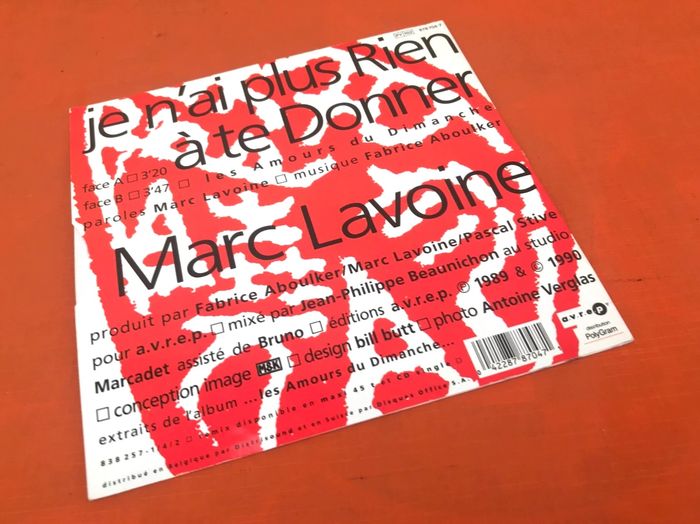 Vinyle 45 tours  Marc Lavoine   Je n' ai plus rien à te donner   (1990)   AVREP 8787047 - photo numéro 5