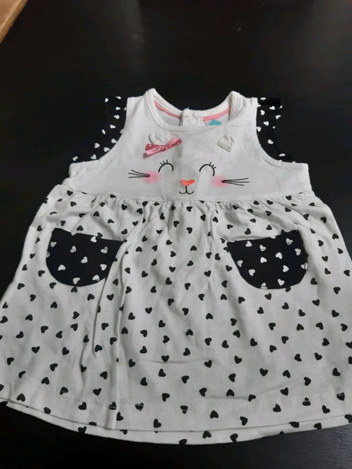 Robe ete blanche noire chat bébé fille 3 mois neuve