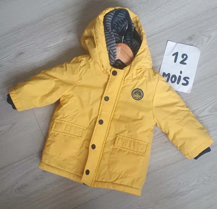 Manteau avec doublure et capuche garçon 12mois 74cm - photo numéro 2