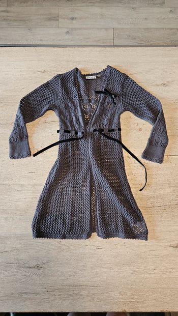 Magnifique long gilet en maille, gris foncé, Marybel, 4 ans, nickel