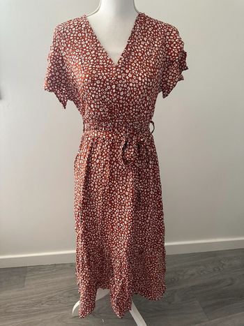 Robe longue à fleurs marron et blanche TS/M 36/38