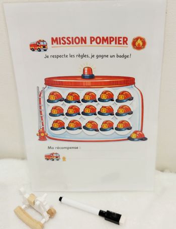 Tableau de motivation enfant – Mission Pompier – Jeu éducatif réutilisable