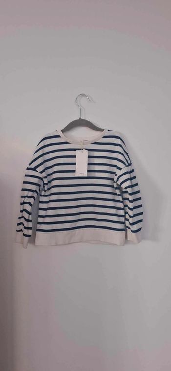 Sweat rayé beige & bleu marine - Marque Mango - Taille 5/6 ans