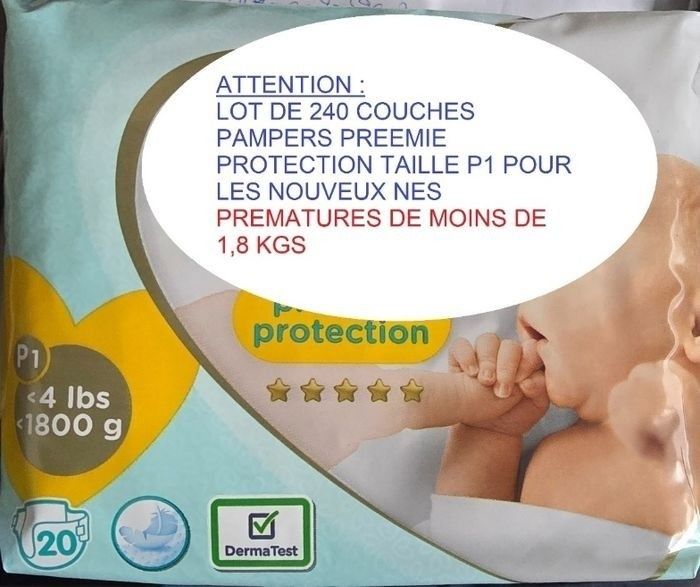 Lot de 240 Pampers Preemie  Protection <1.8 Taille 0 Neuf - photo numéro 2