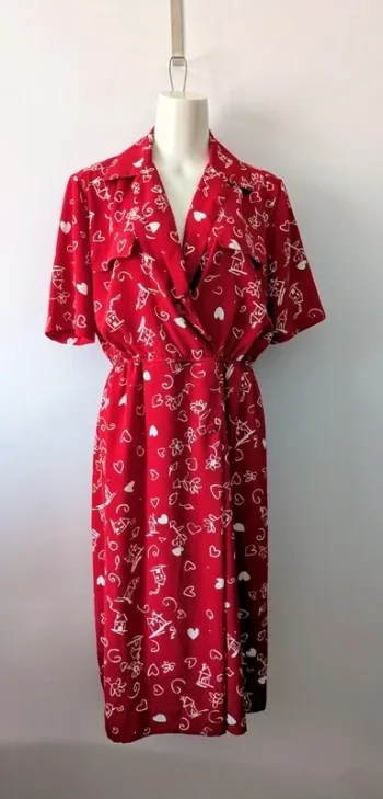 Robe d'été rouge vintage mi-longue - Devernois - taille 40