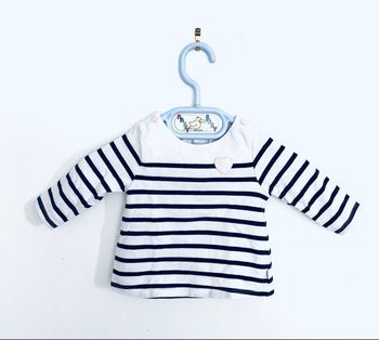 tee-shirts marinière manches longues «  Obaïbi » 6 mois