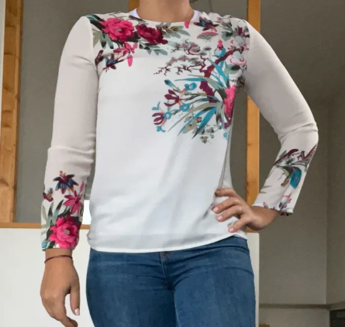 Blouse blanche fleurs rose Shein