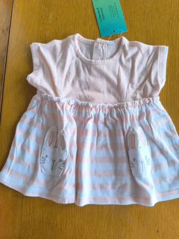 319026 tunique rose/blanc fille 3 mois