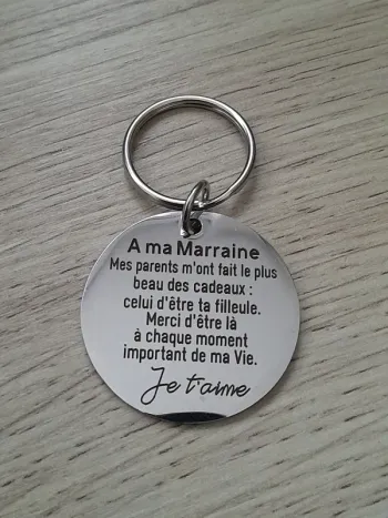 Porte clés, acier inoxydable, "A ma Marraine"