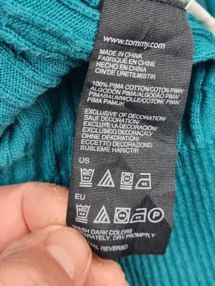 Pull torsadé col V Tommy Hilfiger bleu turquoise, XL Femmes - photo numéro 7
