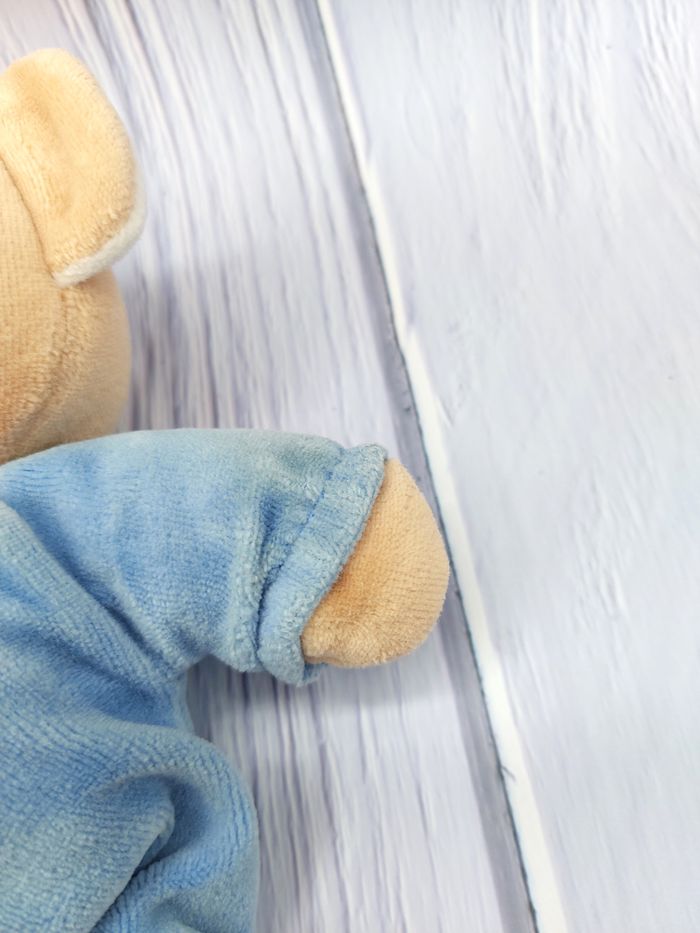 Peluche doudou ours beige bleu 21 cm billes corps - photo numéro 6