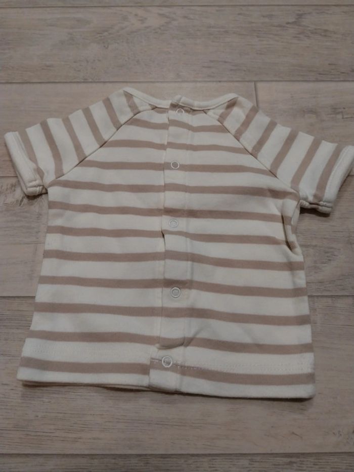 Tee shirt beige rayé marron T3M - photo numéro 3