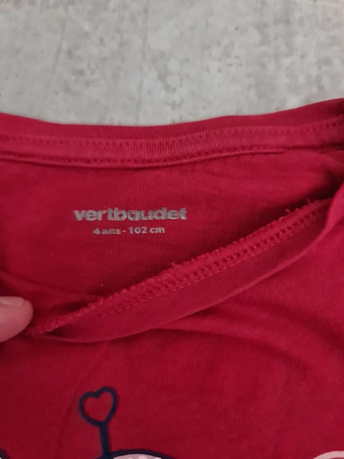 Hautbt shirt rouge Manches longues vertbaudet fille 4 ans - photo numéro 3
