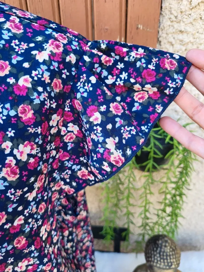 Blouse fleuri bleu marine multicolore taille 48 - photo numéro 6