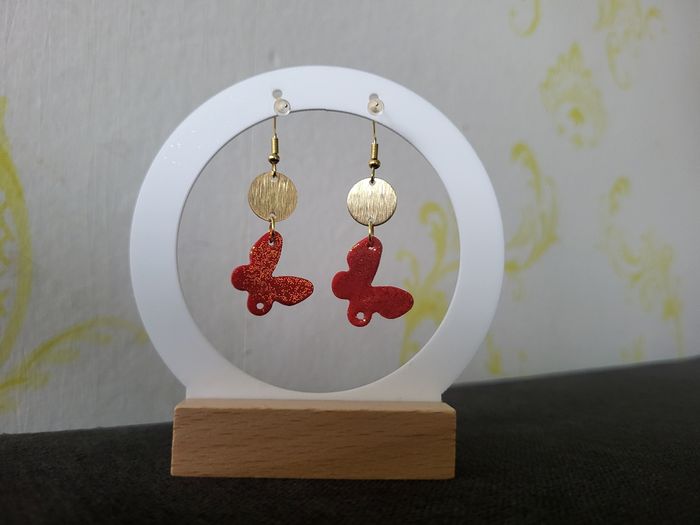 Boucles d'oreilles papillons rouges & dorées - photo numéro 8