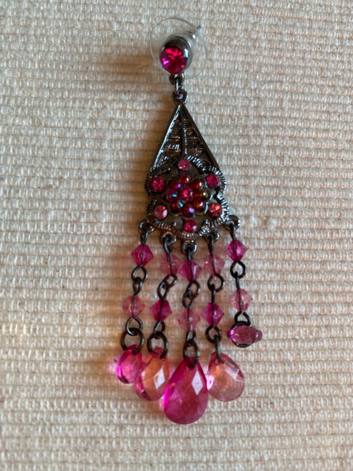 Parure bijoux bracelet et boucles d’oreilles avec strass et perles fuchsia Mariagrazia Must - photo numéro 9