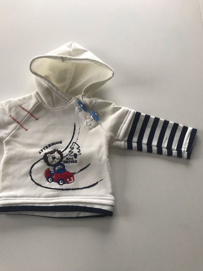 Sweat bébé polaire blanc à capuche 6 mois - photo numéro 2