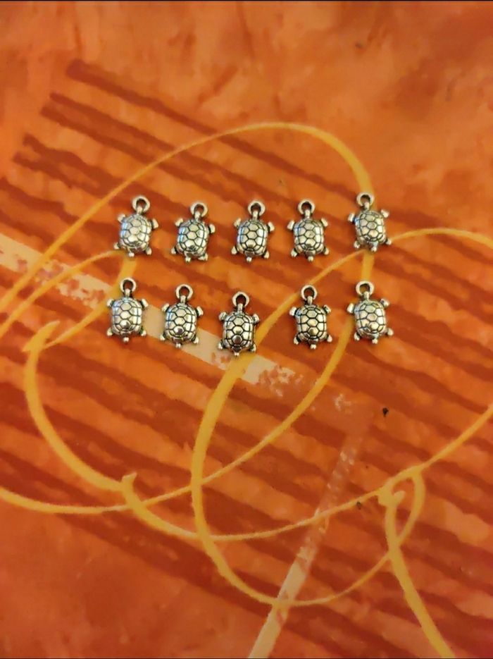 Lot de 10 breloques argenté tortue