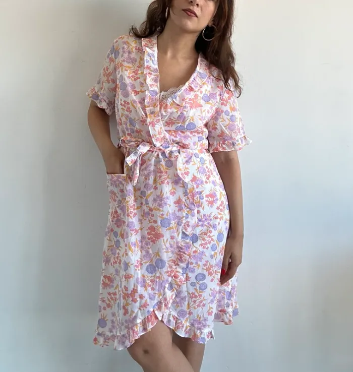 Robe cache-cœur vintage à fleurs et a volants taille M/L - photo numéro 10