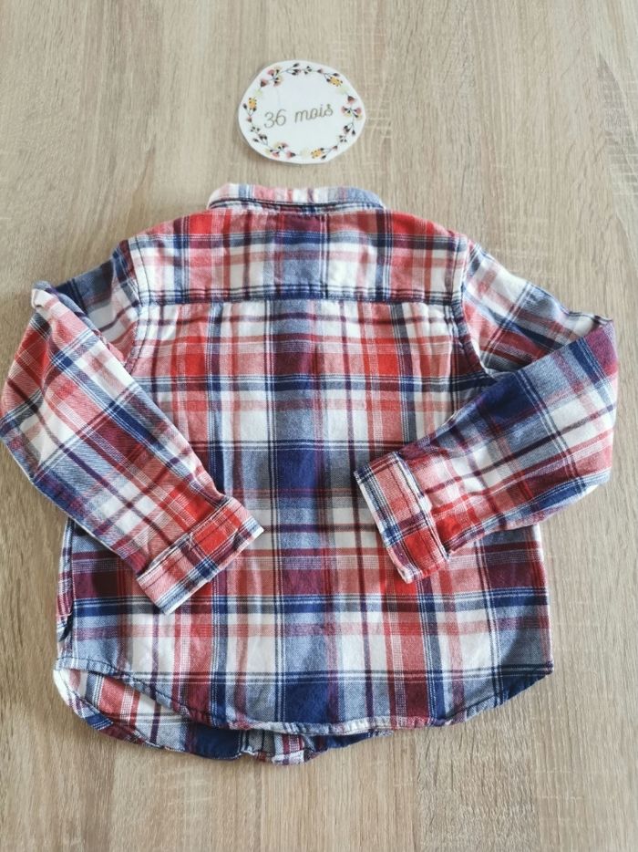 Chemise à carreaux manches longues 36mois tex neuve sans étiquette - photo numéro 2