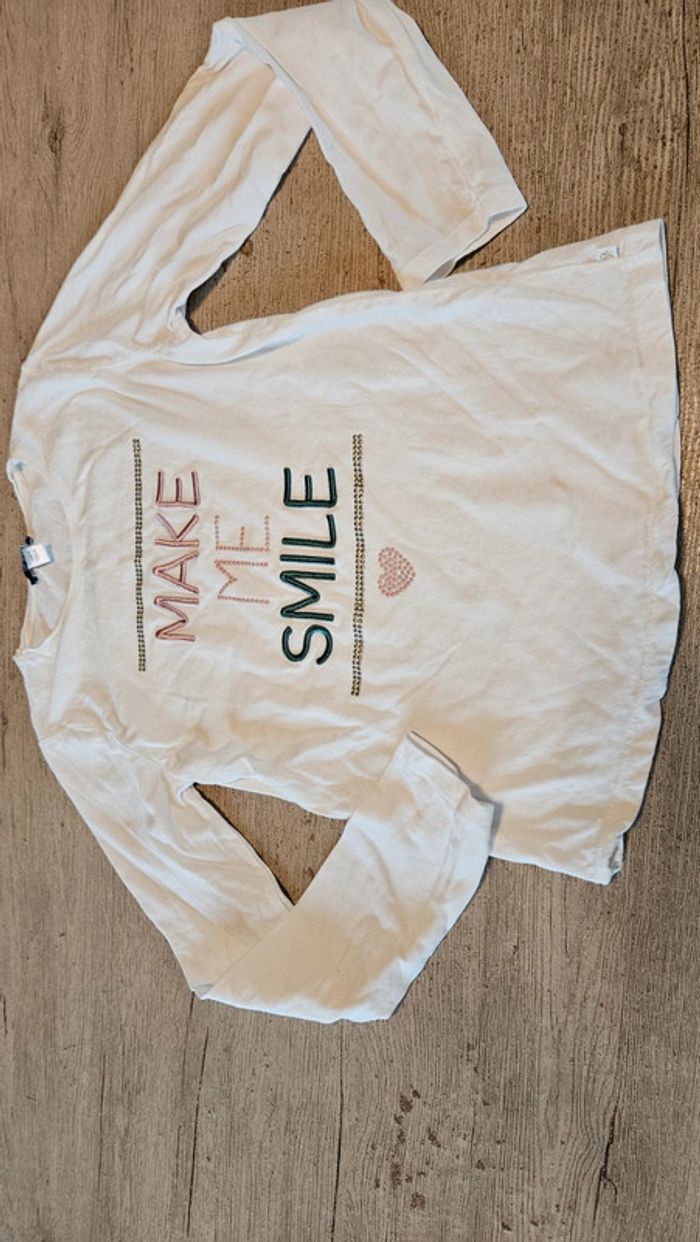 T shirt fille blanc à manches longues, Okaïdi, 12 ans - photo numéro 3