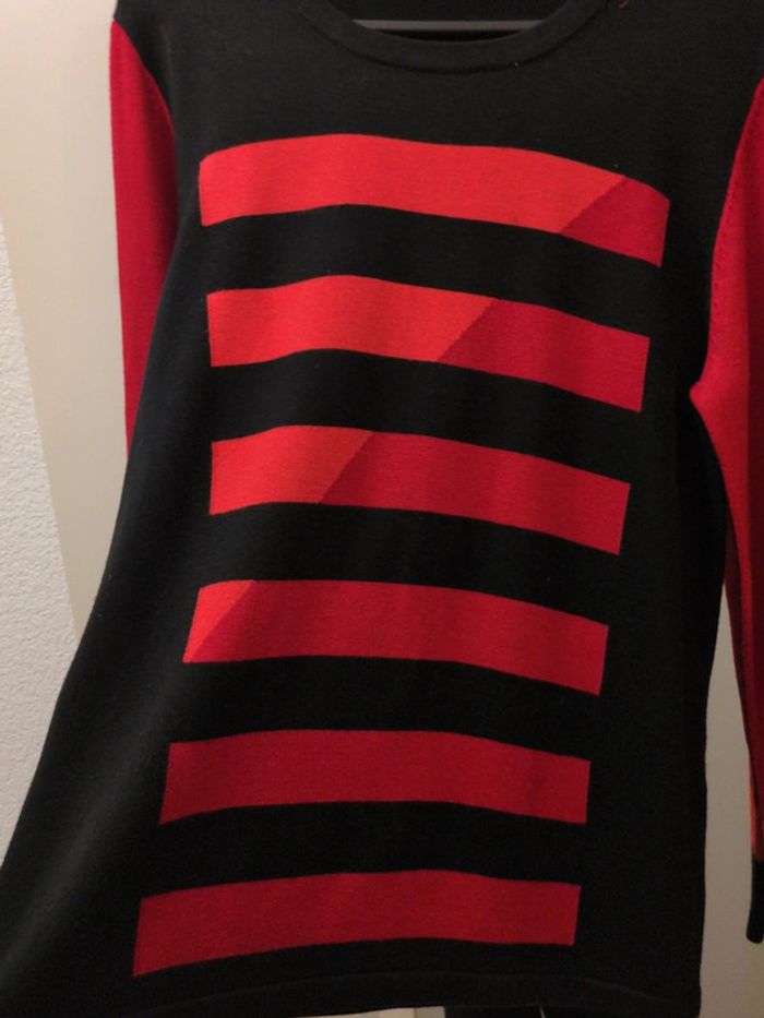 Pull coton vintage rouge et noir Christine Laure 3 - photo numéro 5