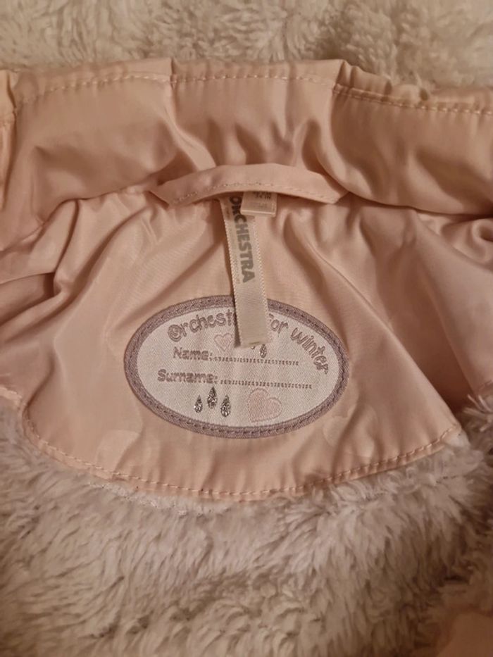 Doudoune hiver bébé fille rose polaire capuche T23mois TBE orchestra - photo numéro 3