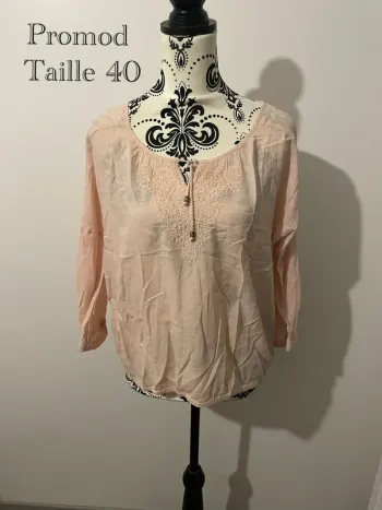Chemisier blouse rose poudré Promod - Taille 40 - Bohème & léger 🌸