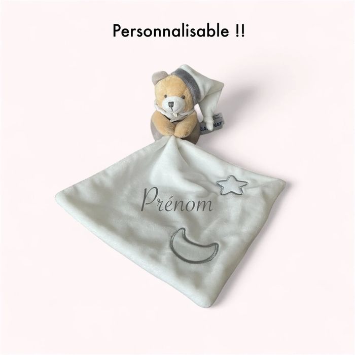 Peluche doudou mouchoir phosphorescent 16cm babynat ours beige marron blanc parfait état - photo numéro 6