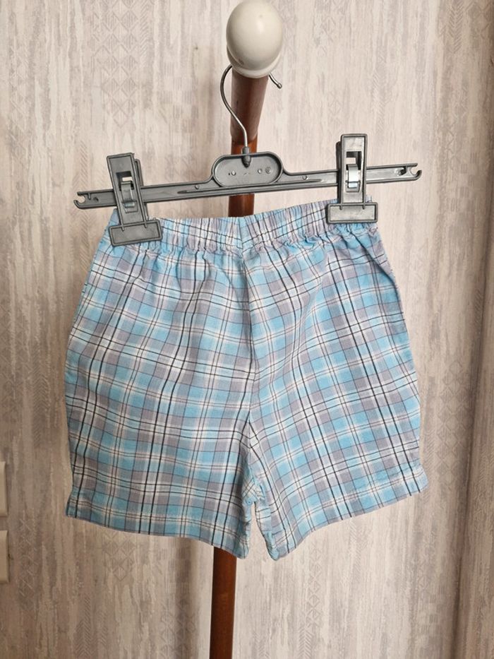 Short bébé garçon 12 mois Tex bleu clair à carreaux gris blanc coton - photo numéro 4