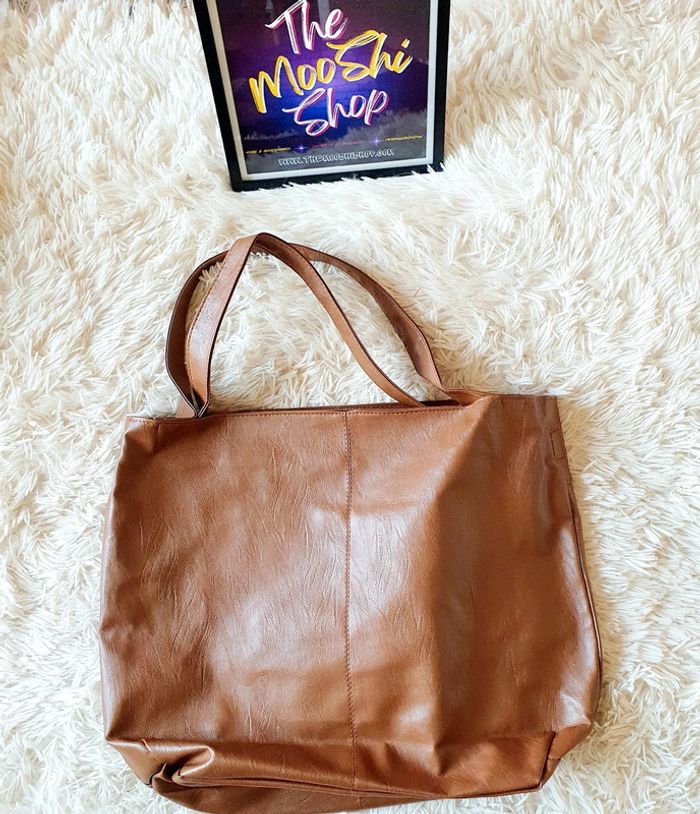 👜 Grand Sac à main souple cabas fourre-tout simili cuir marron neuf MALLOW - photo numéro 5