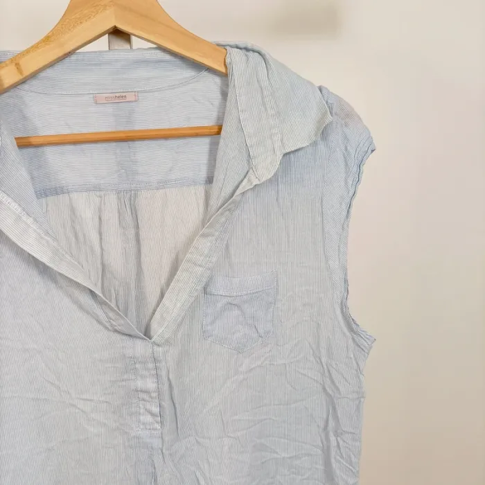 Blouse sans manches rayée bleu clair Miss Helen – col fluide – taille 42 estimée A1008 - photo numéro 4