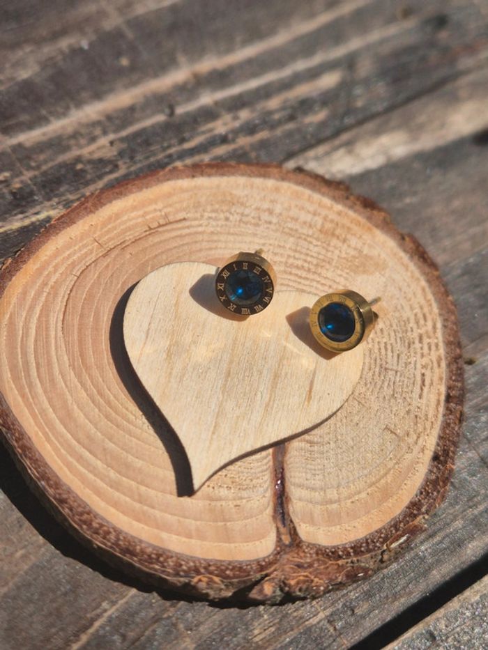 Magnifique boucle d'oreilles bleu avec chiffres Romains en acier