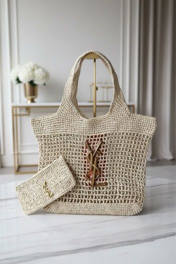 Sac en raphia YSL crème