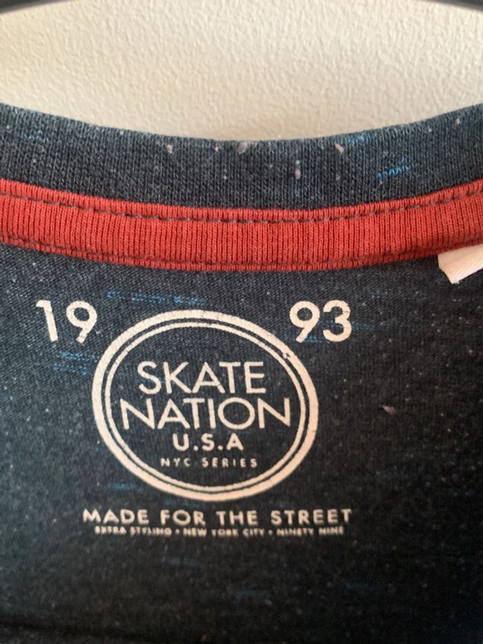 Tee Shirt maillot manches longues 12 ans Skate Nation bleu imprimé - photo numéro 4