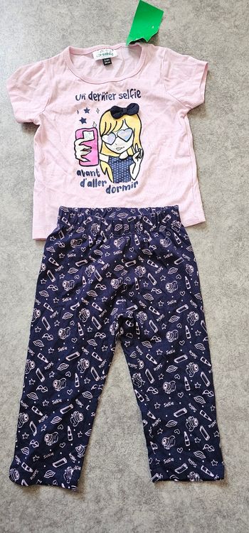 Pyjama fille 3 ans neuf ensemble t-shirt rose pantalon imprimé selfie