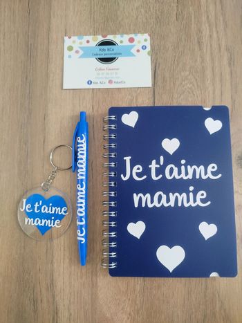 Ensemble carnet stylo et porte clé je t'aime mamie