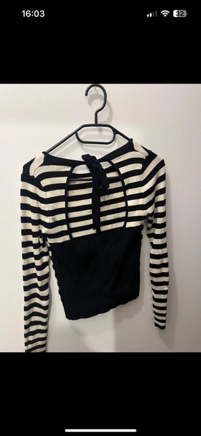Top marinière Zara noir et blanc – manches longues – parfait rentrée- taille 36 - photo numéro 2