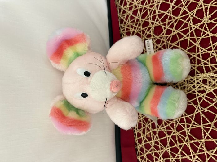 Ancienne peluche souris blanc bleu rose jaune vert Arc en ciel - photo numéro 2