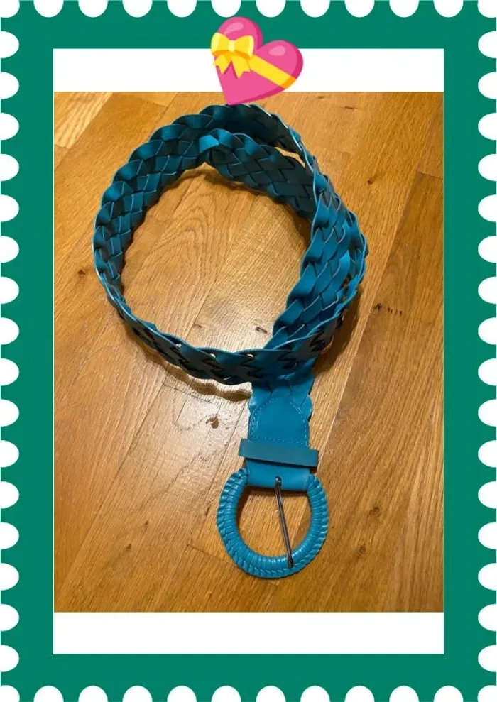 Ceinture tissée en cuir régénéré bleue neuve - photo numéro 2