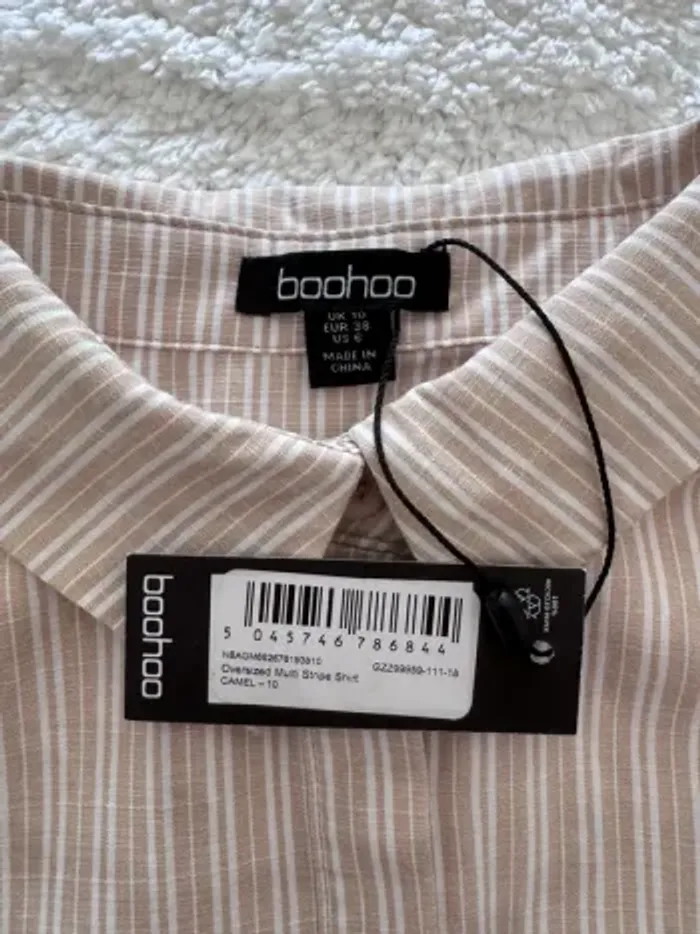 Boohoo – Chemise oversize rayée camel – Taille 38 / UK 10 - Neuf - photo numéro 4