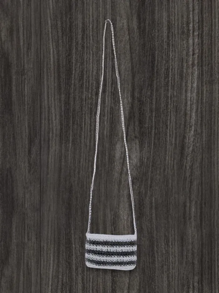 Set sac rectangle anse + porte-monnaie bandoulière paille papier rayé blanc marron - photo numéro 8