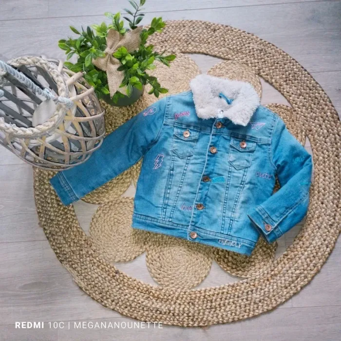 🧥Blouson aviateur en jean doublé polaire – 4 ans / 104 cm – Collection 2025