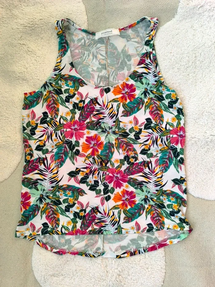 🌺 Débardeur Promod – Motif fleurs tropicales jungle – Taille M/L
